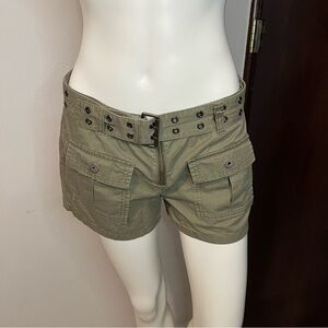 Women's CALVIN KLEIN JEANS CK Cargo Shorts Pants Green Pockets Belt Size 7
